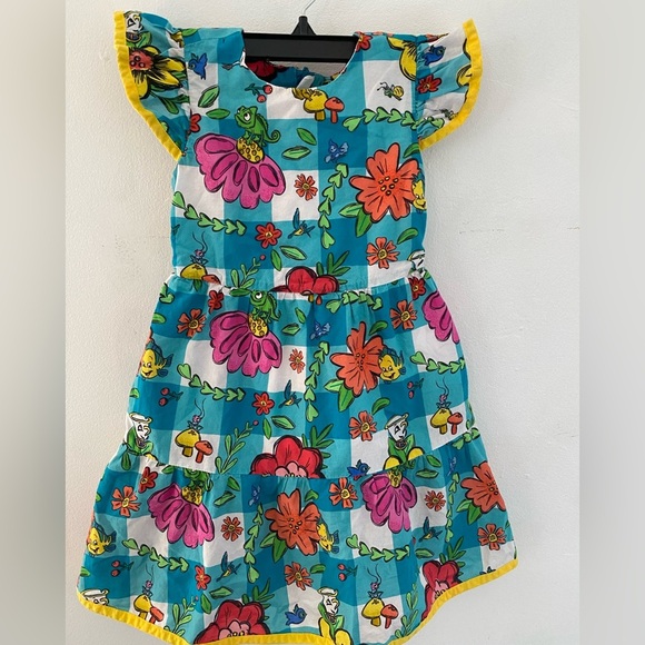 Disney Floral Kids Dress with Yellow Trim 100%organic cotton 3/T - Picture 3 of 8